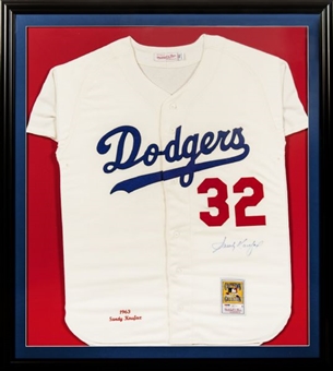 Sandy Koufax Signed Mitchell & Ness Cooperstown Collection Jersey in 34 ½ x 38 ½-inch Framed Display